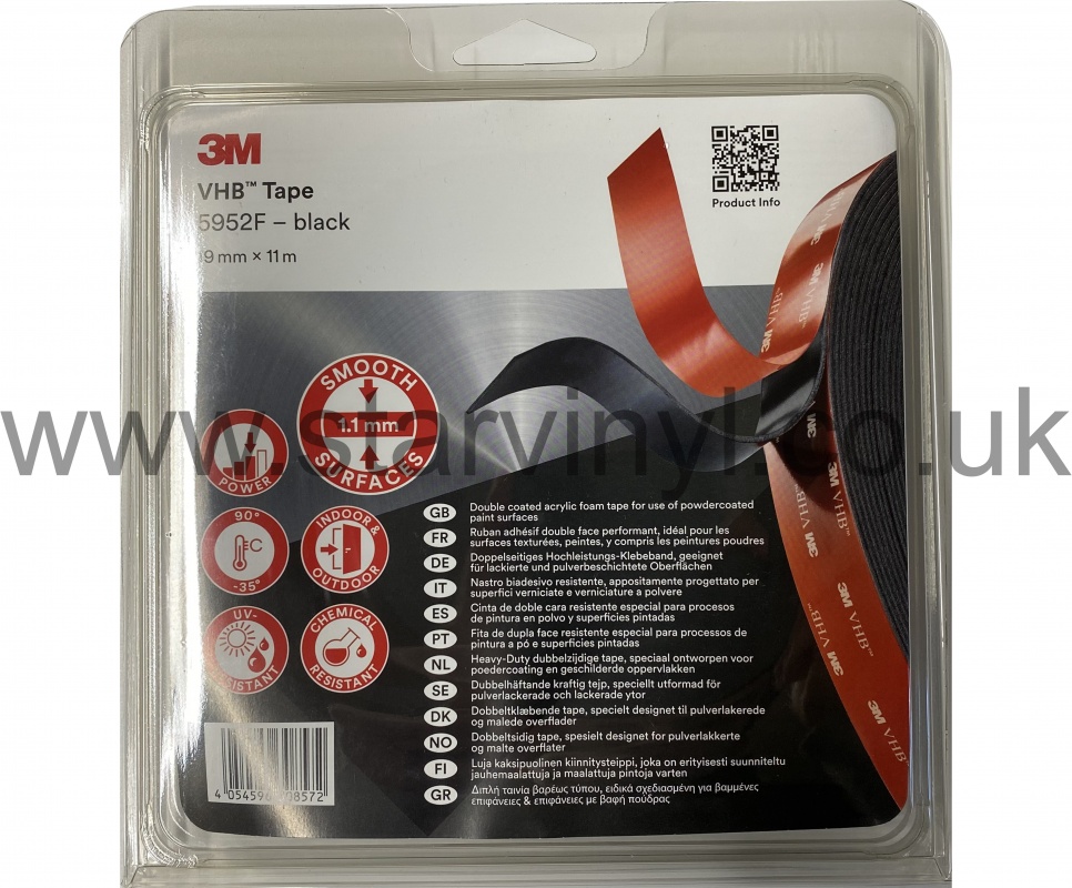 - Starvinyls Ltd 3M 5952F VHB Double Sided Black Foam Tape 11m